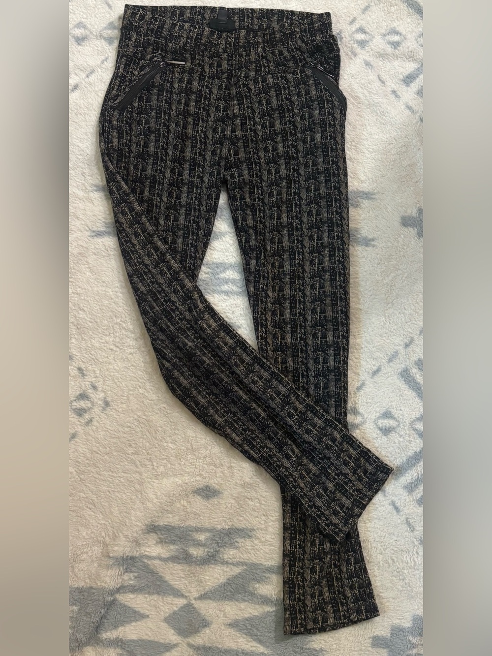 Coco + Carmen Women’s Work Pants | Skinny Style | Black & Cream Pattern